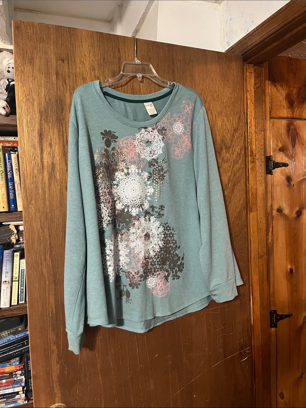 Lane Bryant Teal Long Sleeve Floral Graphic Tee